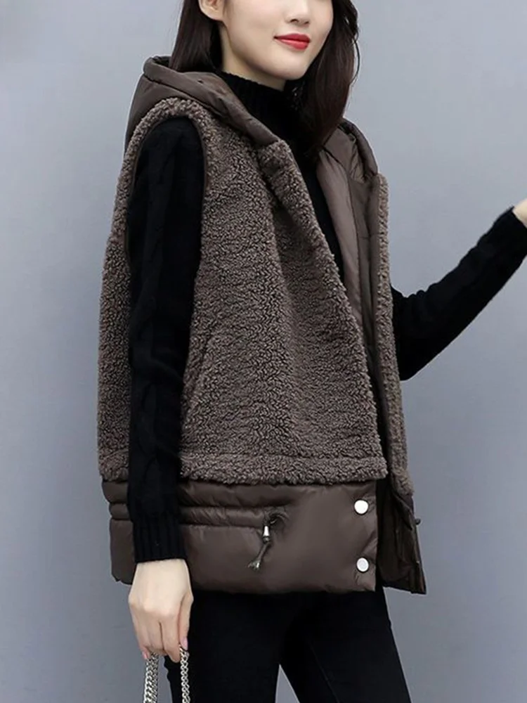 

Женский модный жилет из бархата Sli Lamb с капюшоном, верхняя одежда больших размеров, осенне-зимняя одежда, жилет для защиты от холода