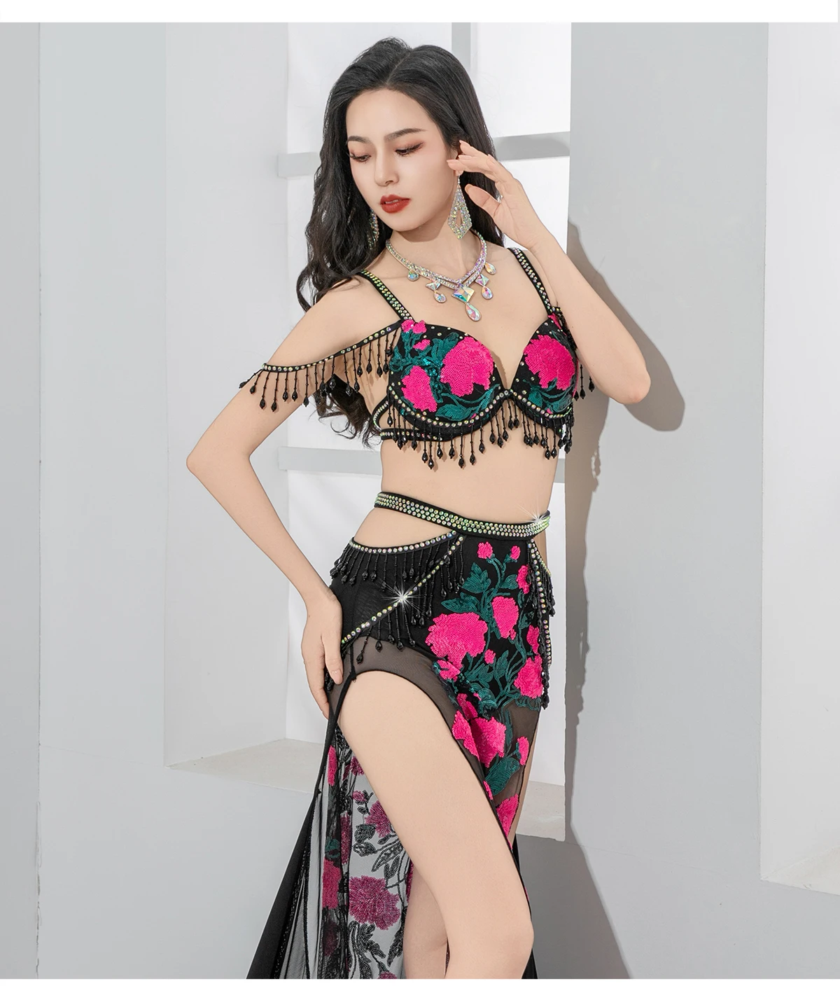 Belly Dance Competition Clothing Set Adult Female Advanced Sexy Sequin Set Oriental Dance Professional Performance Costume