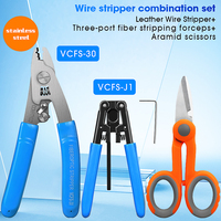 3PCS Fiber Optic Tool Kit VCFS-30 Three-Port Stainless steel Fiber Optical Stripper and Aramid Scissors and Wire Stripper