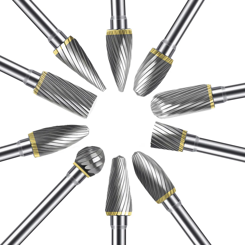 Tête de meulage en acier au tungstène, tige de 3mm, lime en carbure de tungstène, outil de menuiserie du bois, couteau à découper, fraise simple/Double 10 pièces