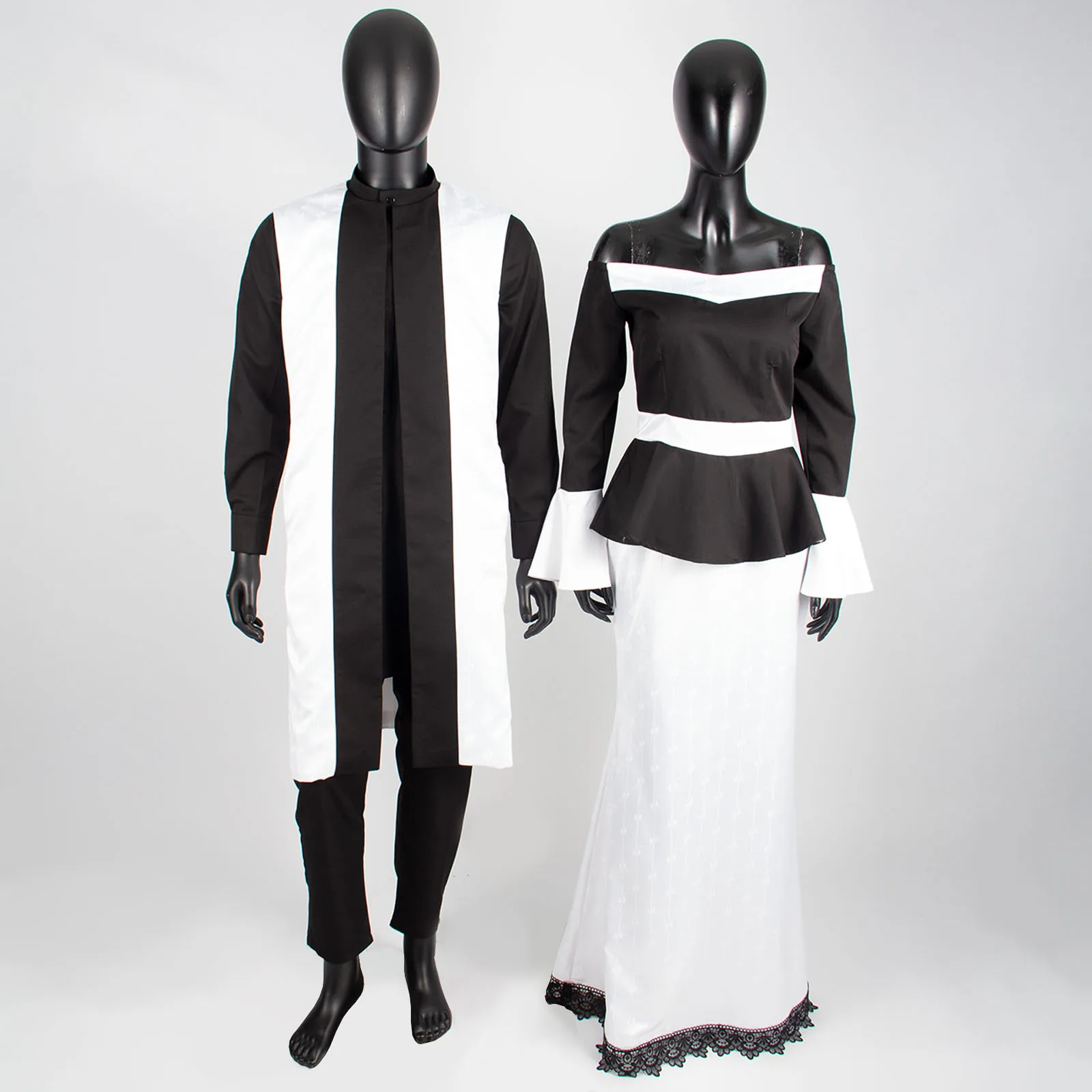 African Couple Clothes for Men Robe 3PCS Set Match Women Maxi Dresses Top and Mermaid Skirt Lover Party Wedding Wear Y22C041