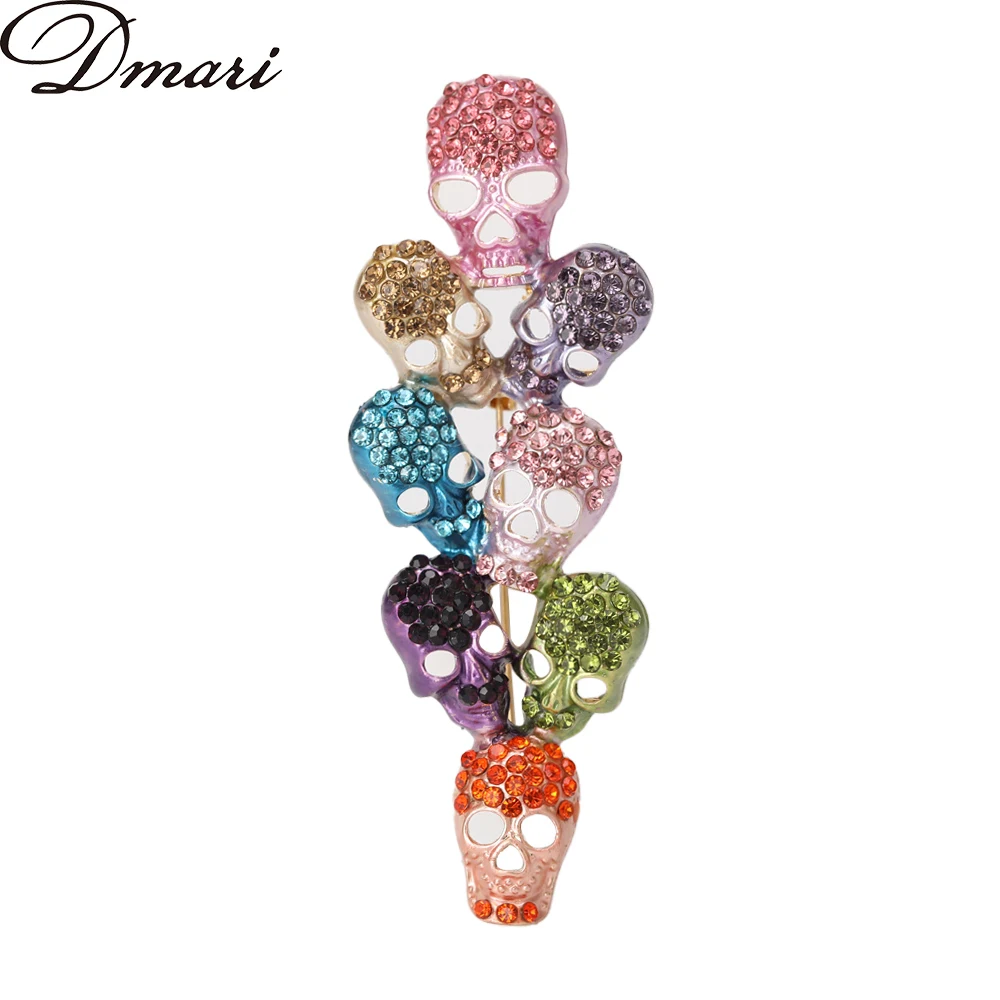 Dmari Halloween Bijoux De Luxe 8 couleurs Strass Crânes Épinglette Style Punk Femmes et Hommes Broche Accessoires Bijoux Pour Vêtements