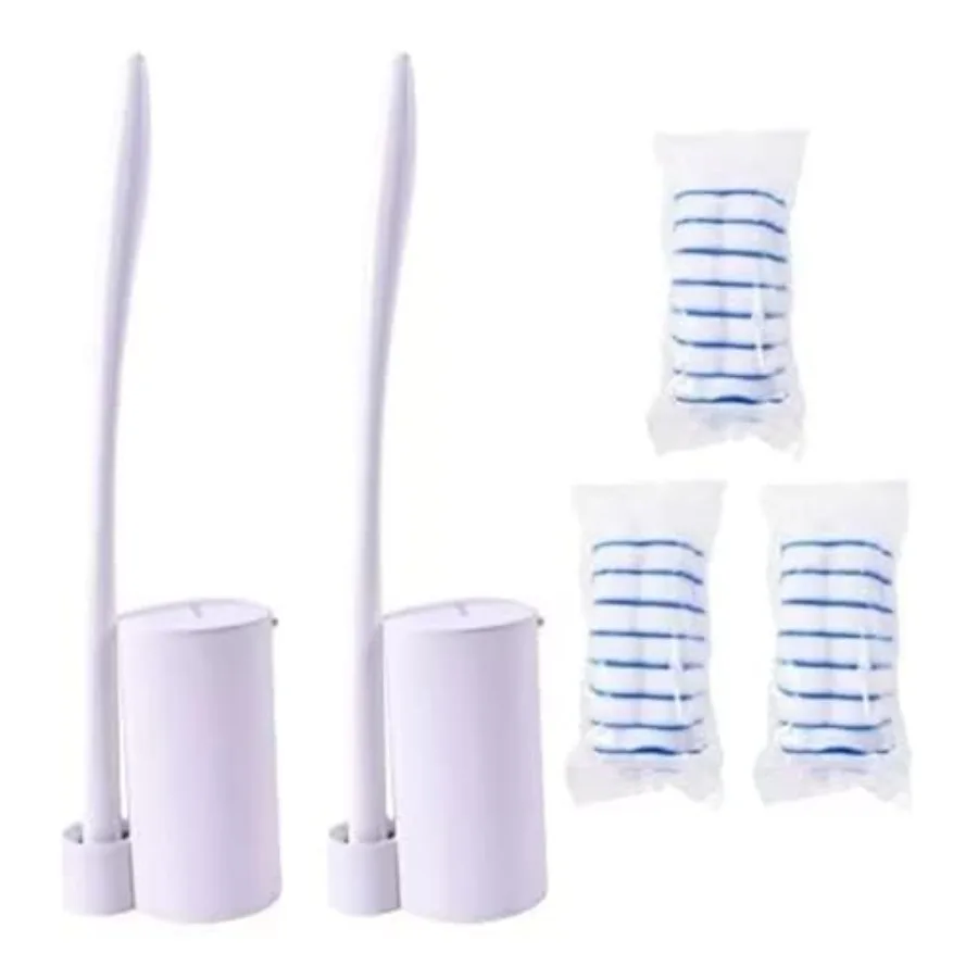 

Disposable Toilet Brush Holder Set Toilet Wand Pack of 2 Toilet Cleaner Scrubber with 24 Refills