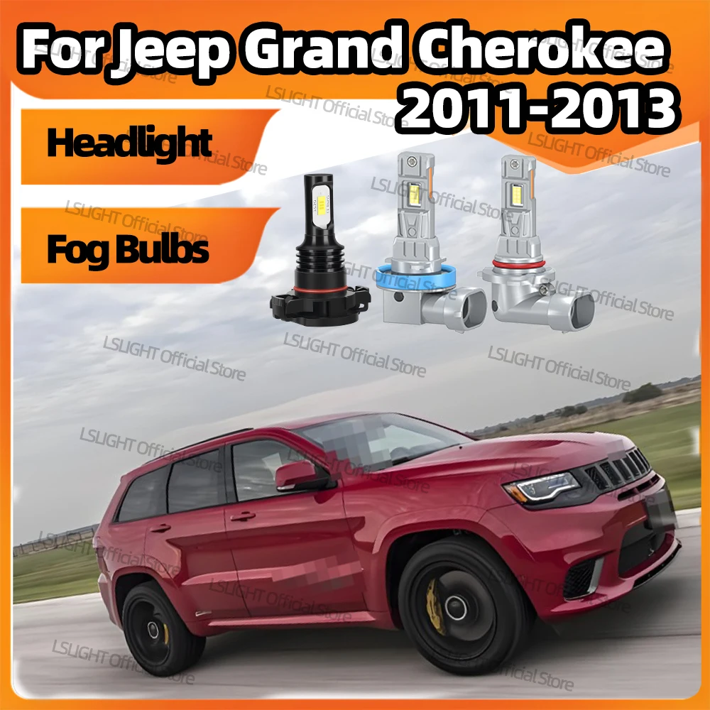 2/6x For Jeep Grand Cherokee 2011 2012 2013 White 6000K Fog Bulbs 3570 CSP Wireless LED Headlights 28000LM High Low Beam Lamps