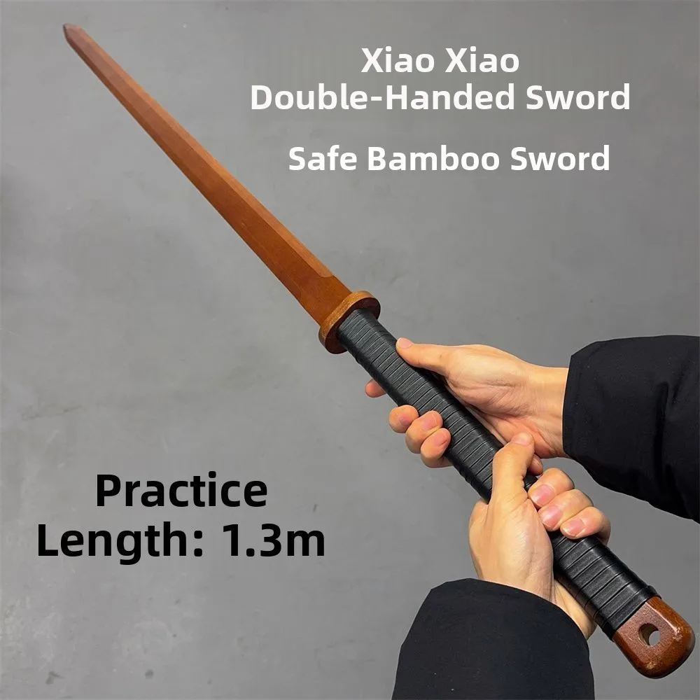 130cm Long Bamboo Wooden Double-Handed Sword for Martial Arts Practice Elegant Integrated Design Ancient Style Cosplay Prop