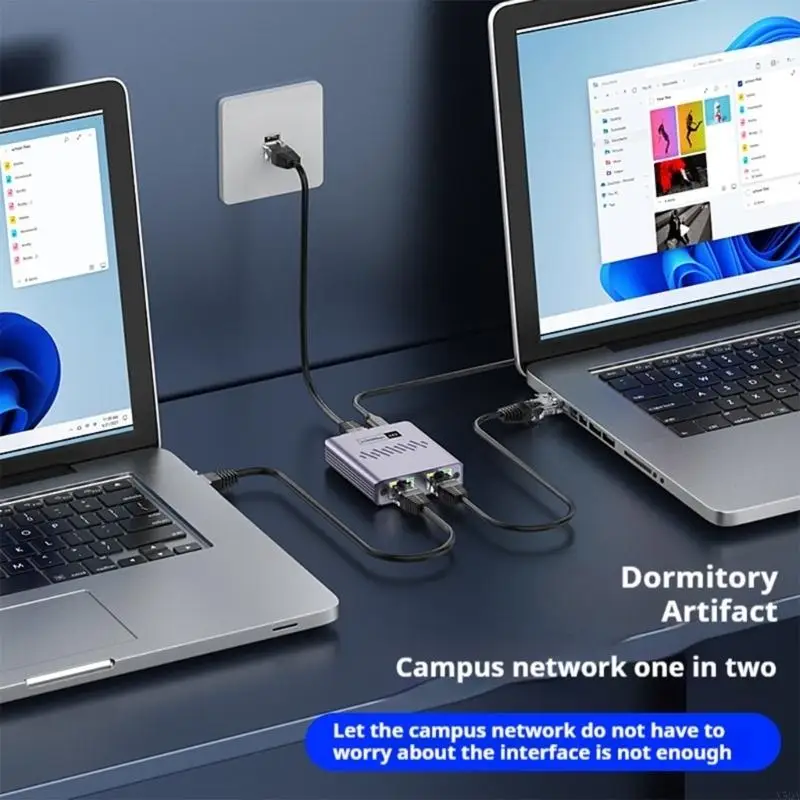 Metal Ethernet Switches 2 Port 1000Mbps RJ45 Gigabit Networking Splitter For Seamlessly Data Sharing 
