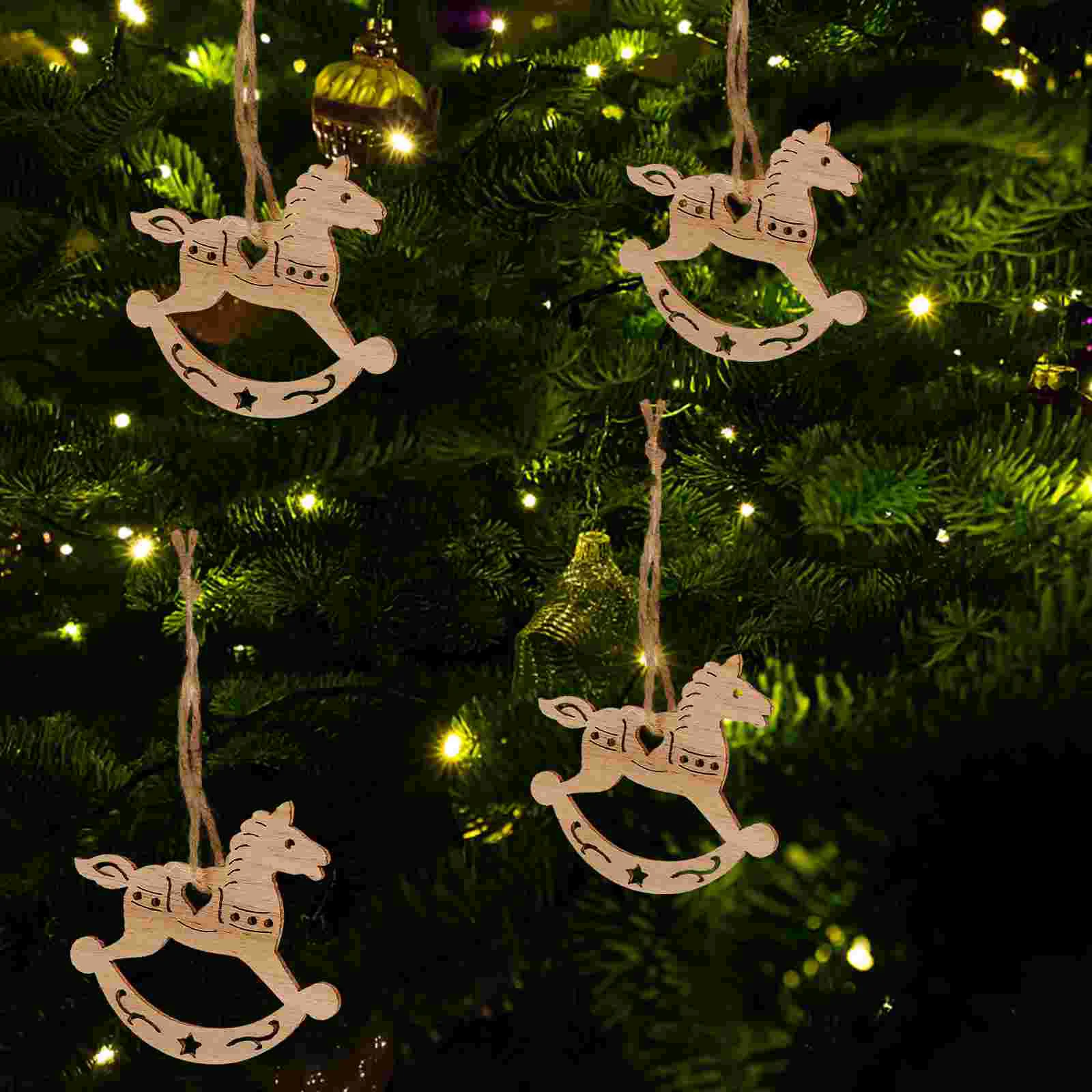 20 Pcs Rustic Christmas Ornaments Xmas Hanging Pendant Horse Party Decoration Tree Wooden