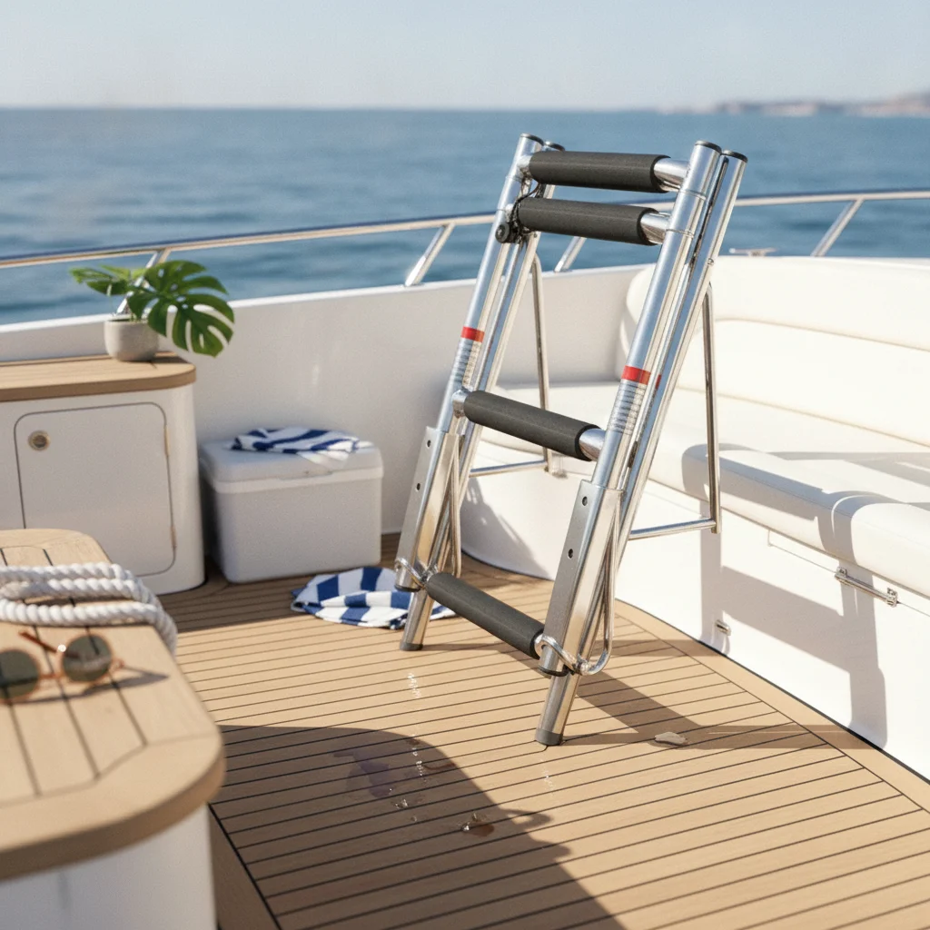 Folding Boat Ladder Marine Grade Boarding Ladder Hardware Compact Non-Slip for Boaters, Boats, Yachts