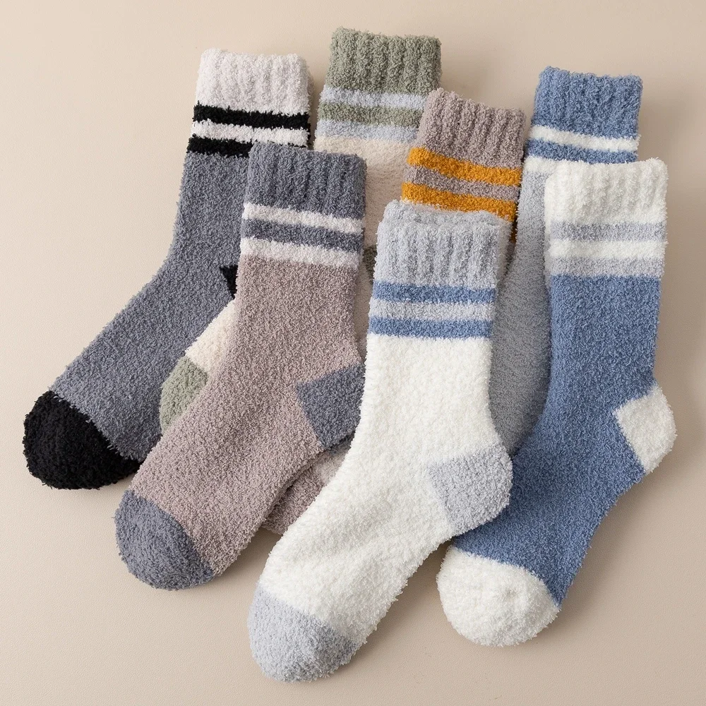 5 Pairs Coral Fleece Socks Men Thick Warm Winter Socks Thermal Cozy Fluffy Sleeping Socks High Quality