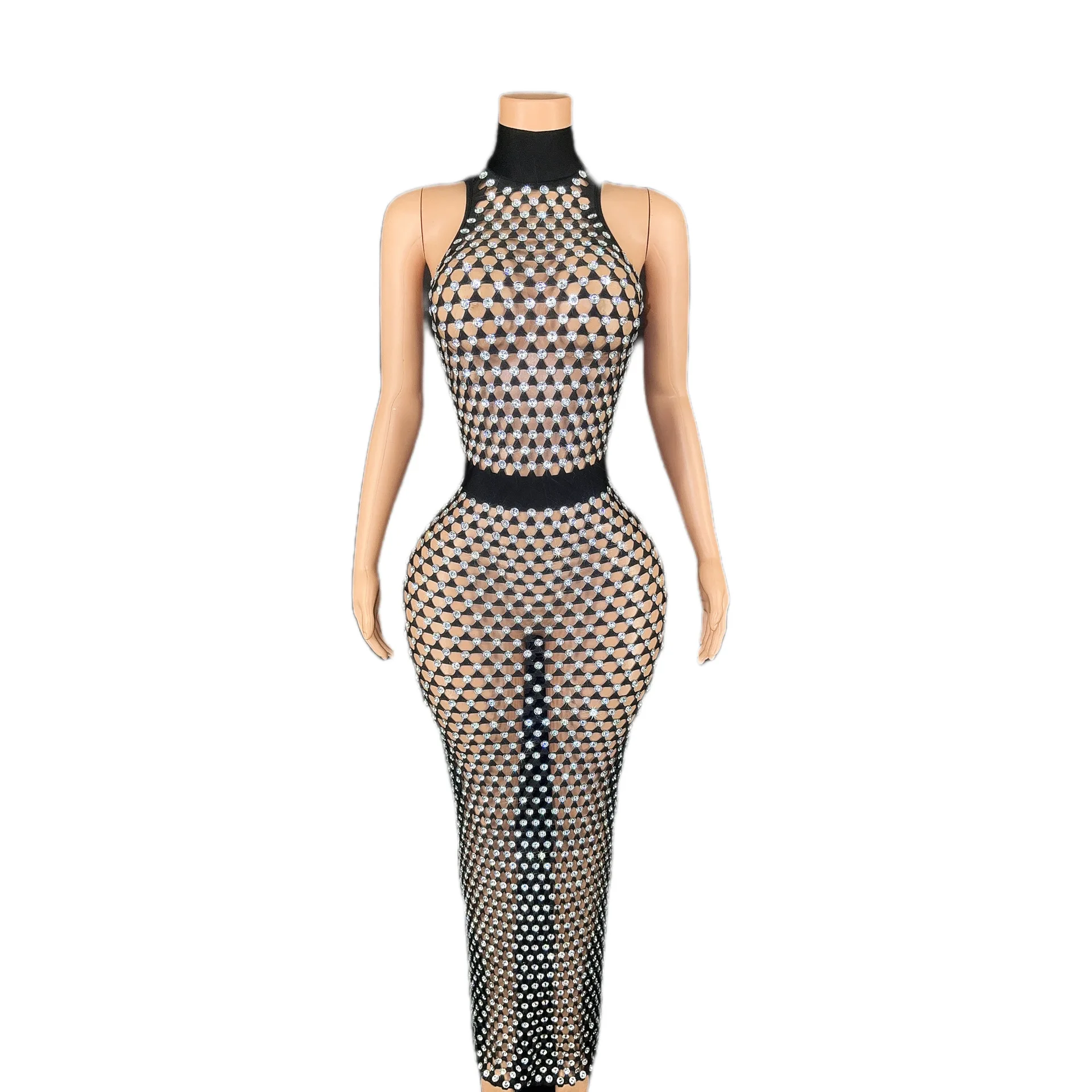 Modisches durchsichtiges Strickkleid, transparenter V-Ausschnitt, sexy Perlen, handgefertigte Häkelkleider, Netz-Bikini, Schwimmen, Strand, vertuscht, langes Kleid