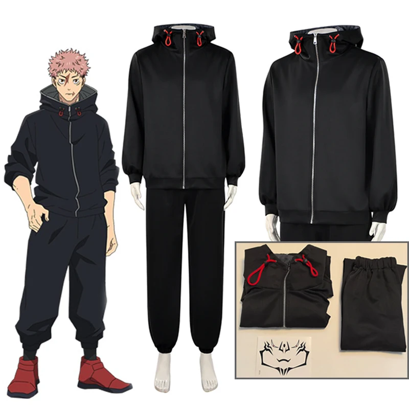 Jujutsu Kaisen Yuji Itadori Cosplay Costume Set with Wig Black Jacket Hoodie Uniform Anime Sportswear Halloween Unisex view 3