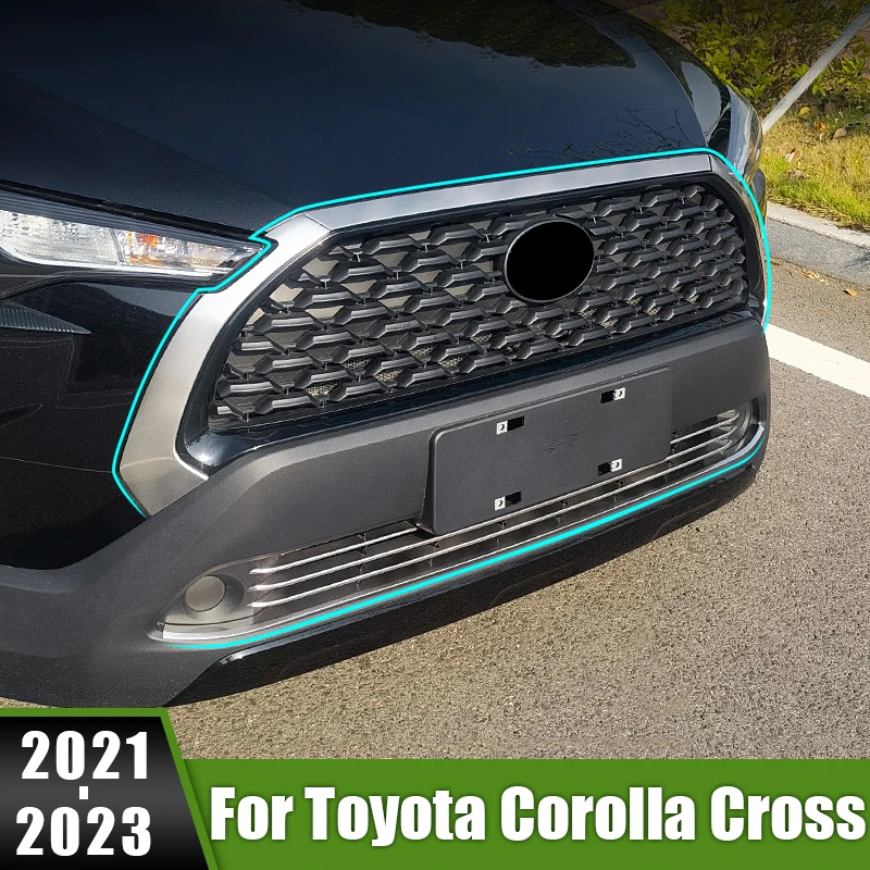 

For Toyota Corolla Cross XG10 Hybrid 2021 2022 2023 Stainless Car Front Bumper Decoration Cover Center Grille Trim Grill Strips