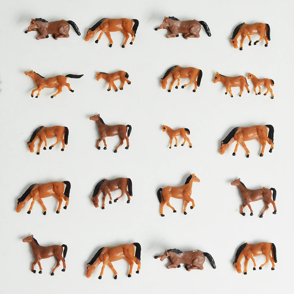 1:87 HO Scale Painted Animals Horse Model For Diy Farm Sand Table Scene Layout Materials Diorama Kits 12Pcs