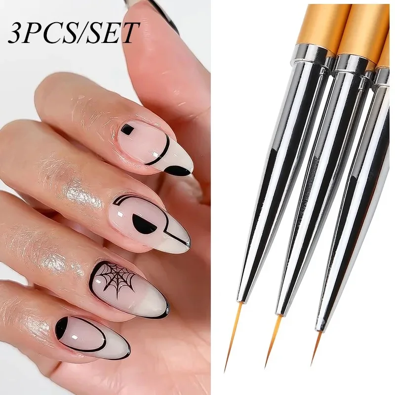 3Pcs Acrylic French Stripe Nail Art Liner Brush 3D Tips Line Stripes DIY Drawing Pen UV Gel Brushes Painting Pen Manicure Tools