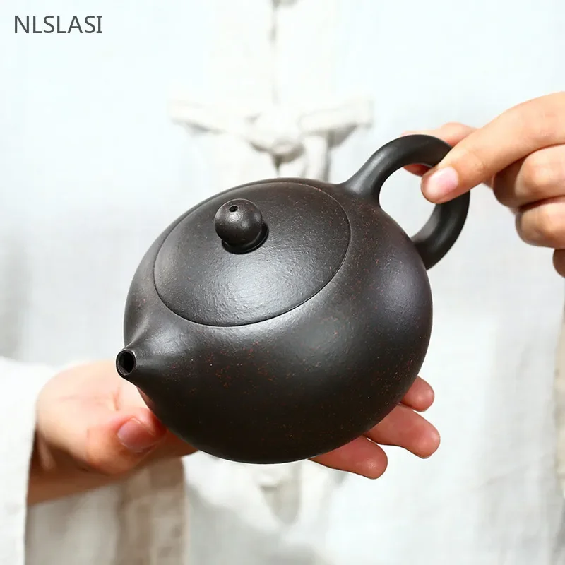 230ML Ball Hole Filter Xishi Teapot Handmade Yixing Purple Clay Beauty Kettle Black Gold Sand Tea Set Chinese Zisha Tea Pot