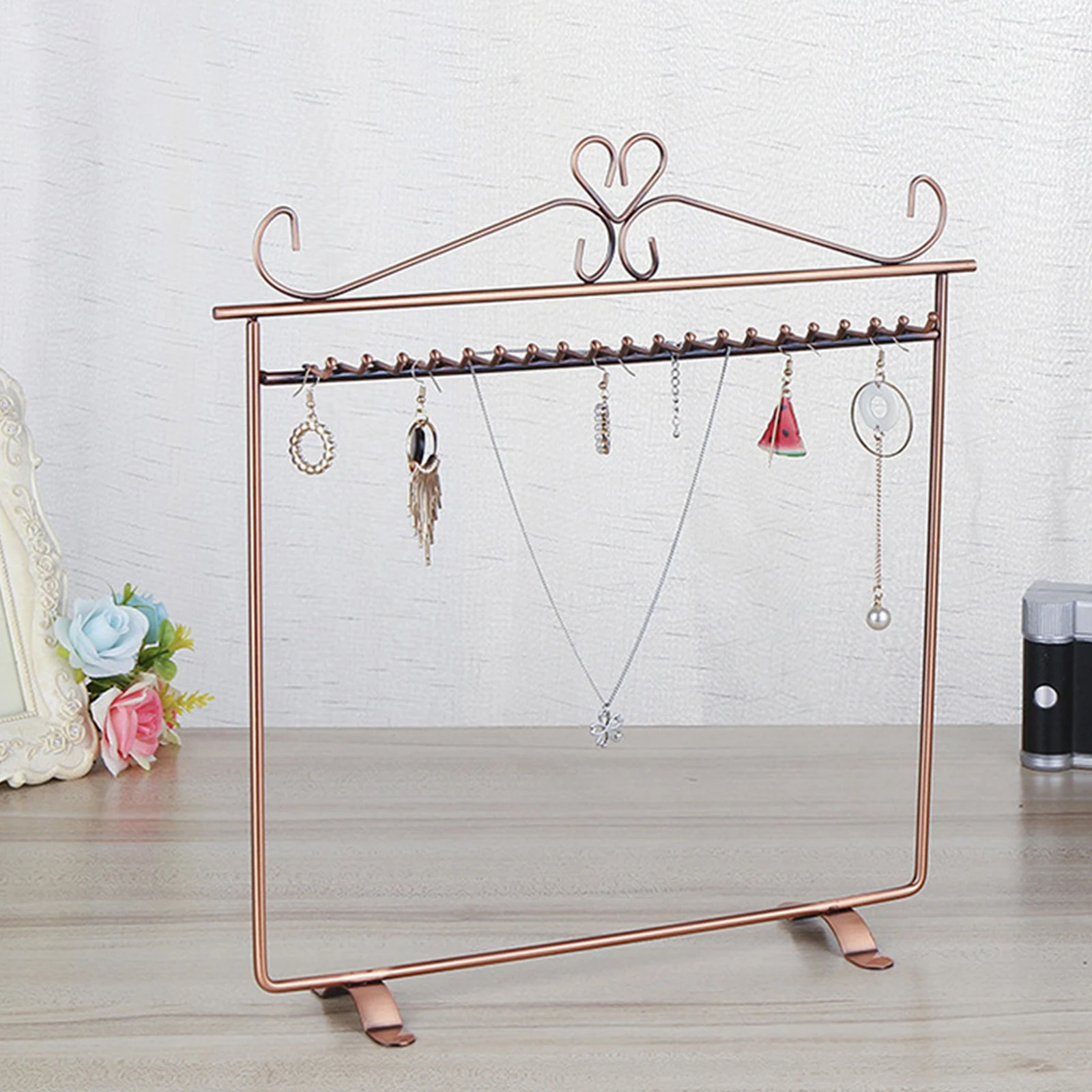 Metal Jewelry Display Rack Storage 20 Hooks Holder Tabletop Necklaces Anklets Organization Earring Craft Shows Hanger Organizer