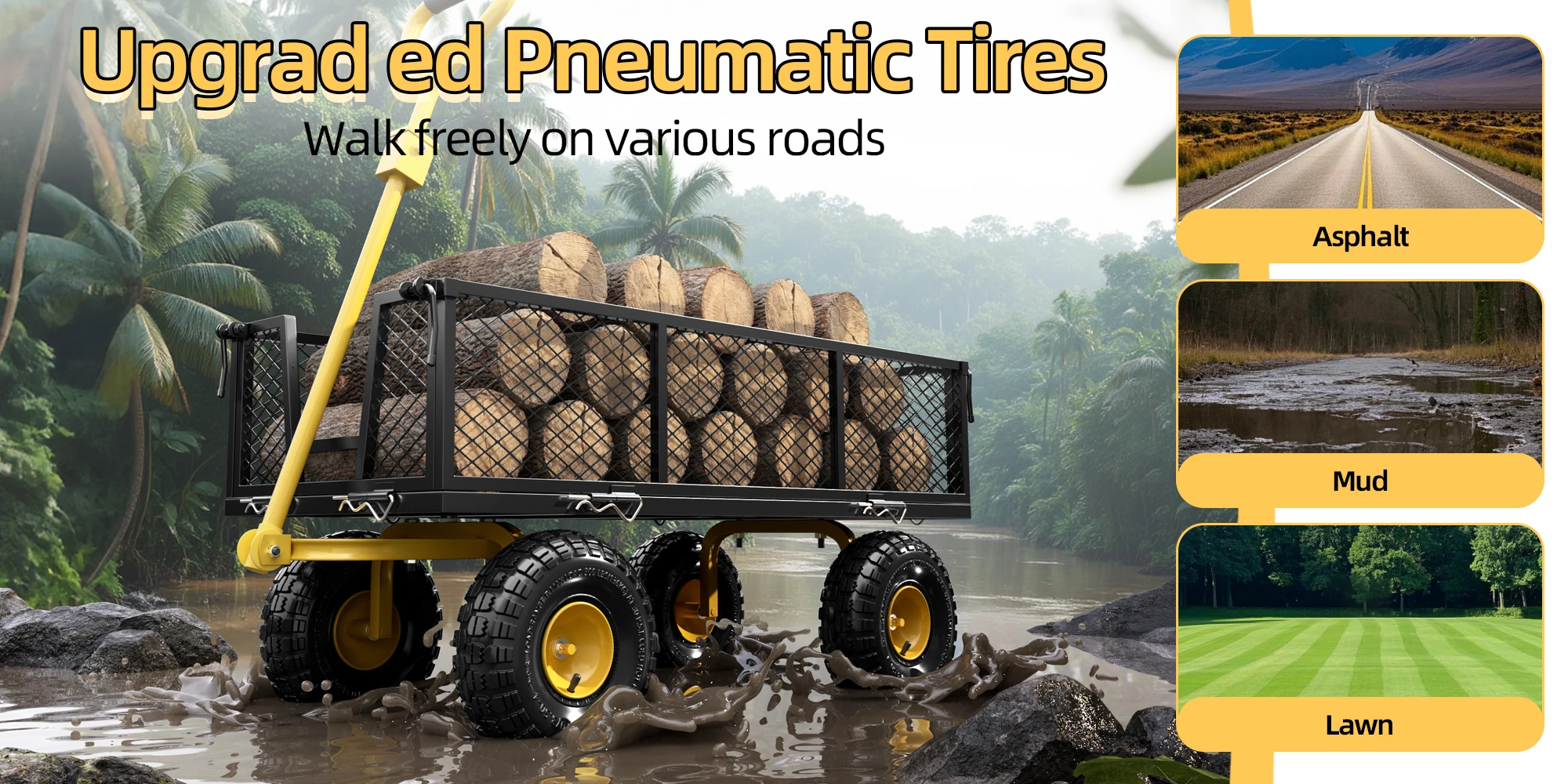 YDC-2503 لوحة إطار شبكي مسطحة محمولة بأربع عجلات قابلة للطي لوازم الحدائق عربة يدوية للتخييم في الهواء الطلق والشاطئ #4