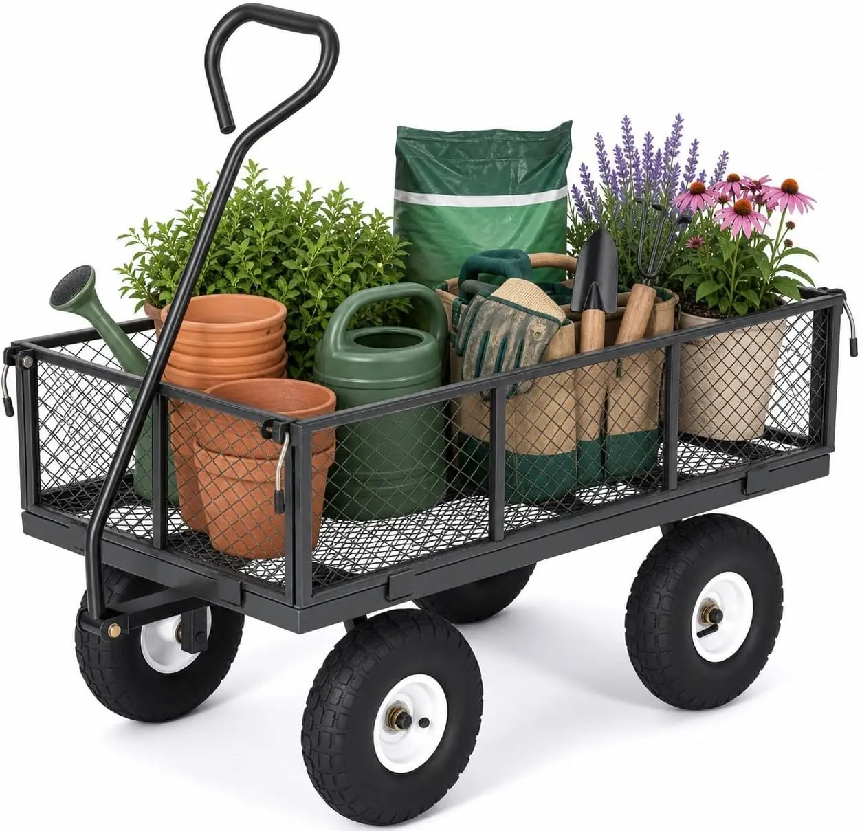 Tacleekii Garden Cart 800Lbs Steel Utility Wagon with Removable Sides Gray Steel Frame, 800Lbs Capacity, Removable Sides, Flatbed Convertible, 10