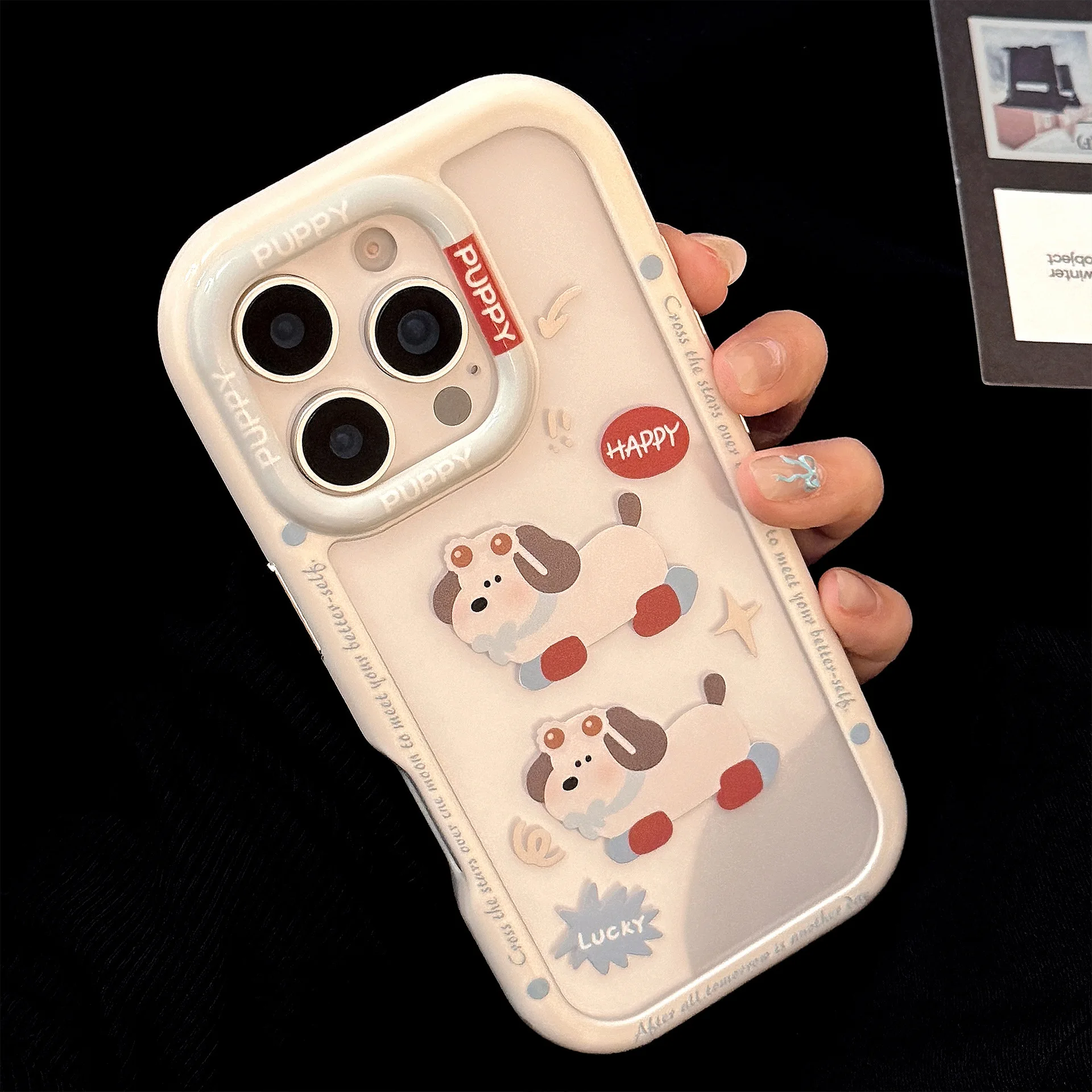 النظارات الشمسية جرو محظوظ الكلب شفافة قضية الهاتف آيفون 17 16 15 14 13 12 برو ماكس حافظة لطيف الحلو الكرتون غطاء مقاوم للصدمات