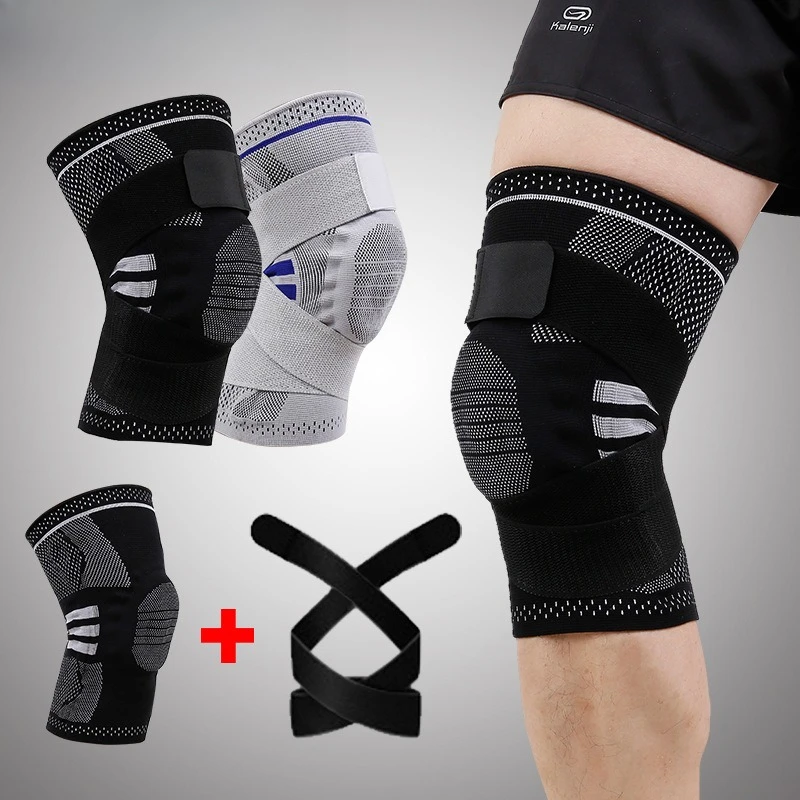 Strap Support Sports Knee Brace with Silicone Shock Absorption, Anti-slip Protection, Automatic Tightening Sports Gear for Knees