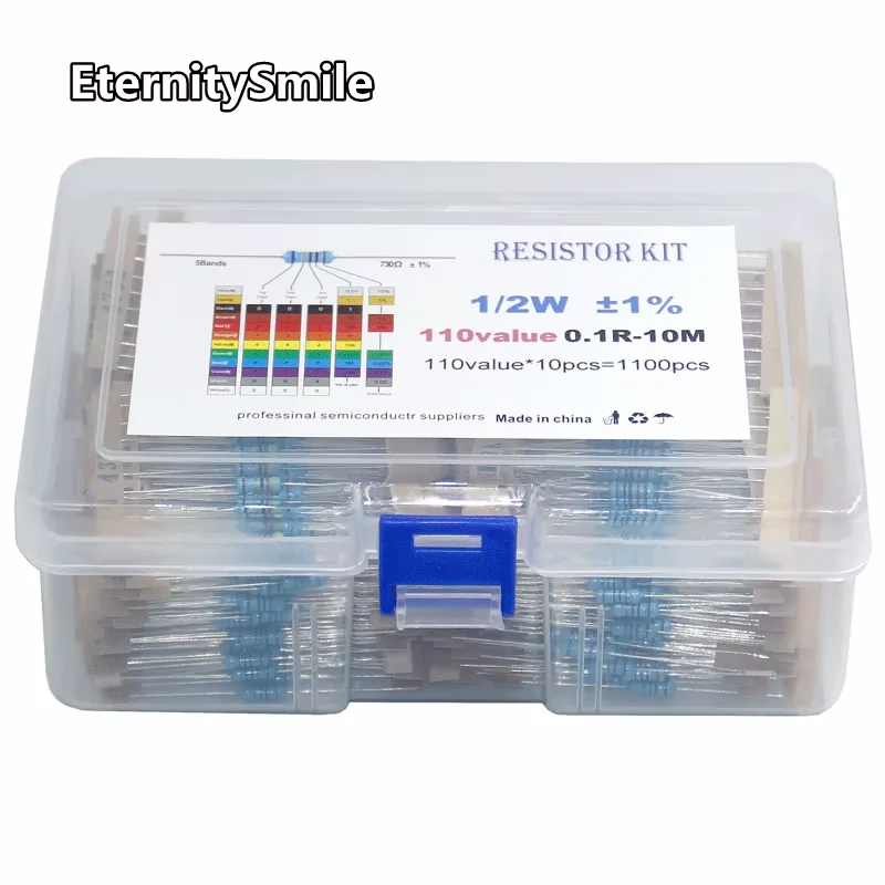 1100 pçs/lote 110 Valores 1/2W 0.5W 1% 0.1R-10M Ohm Resistores de Filme de Metal Sortidos Lote Resistores Sortimento Kits resistor Fixo