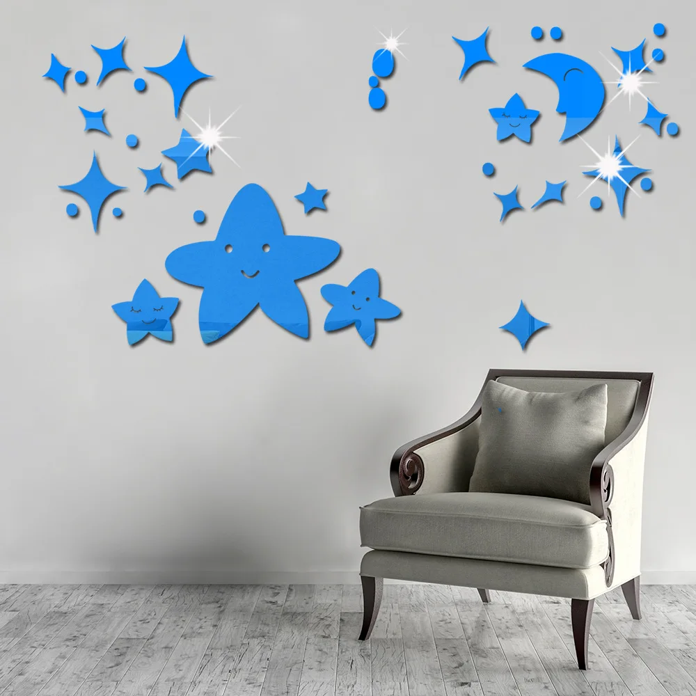 Creatieve Ster Maan Woonkamer Slaapkamer Backgroun Dmirror Muurstickers Acryl Spiegel Diy Decoratieve Stickers Kamer Decoratie