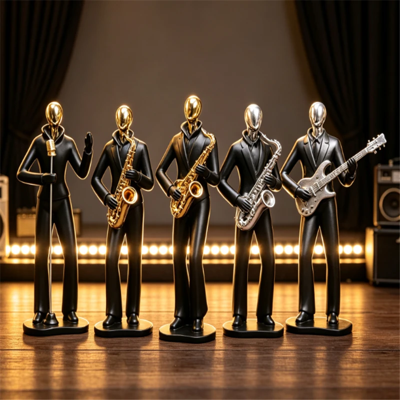 Nordic Abstract People Statue Music Band Figurines Singer guitarist Saxophone Resin Character Ornaments Home Decor Accessories