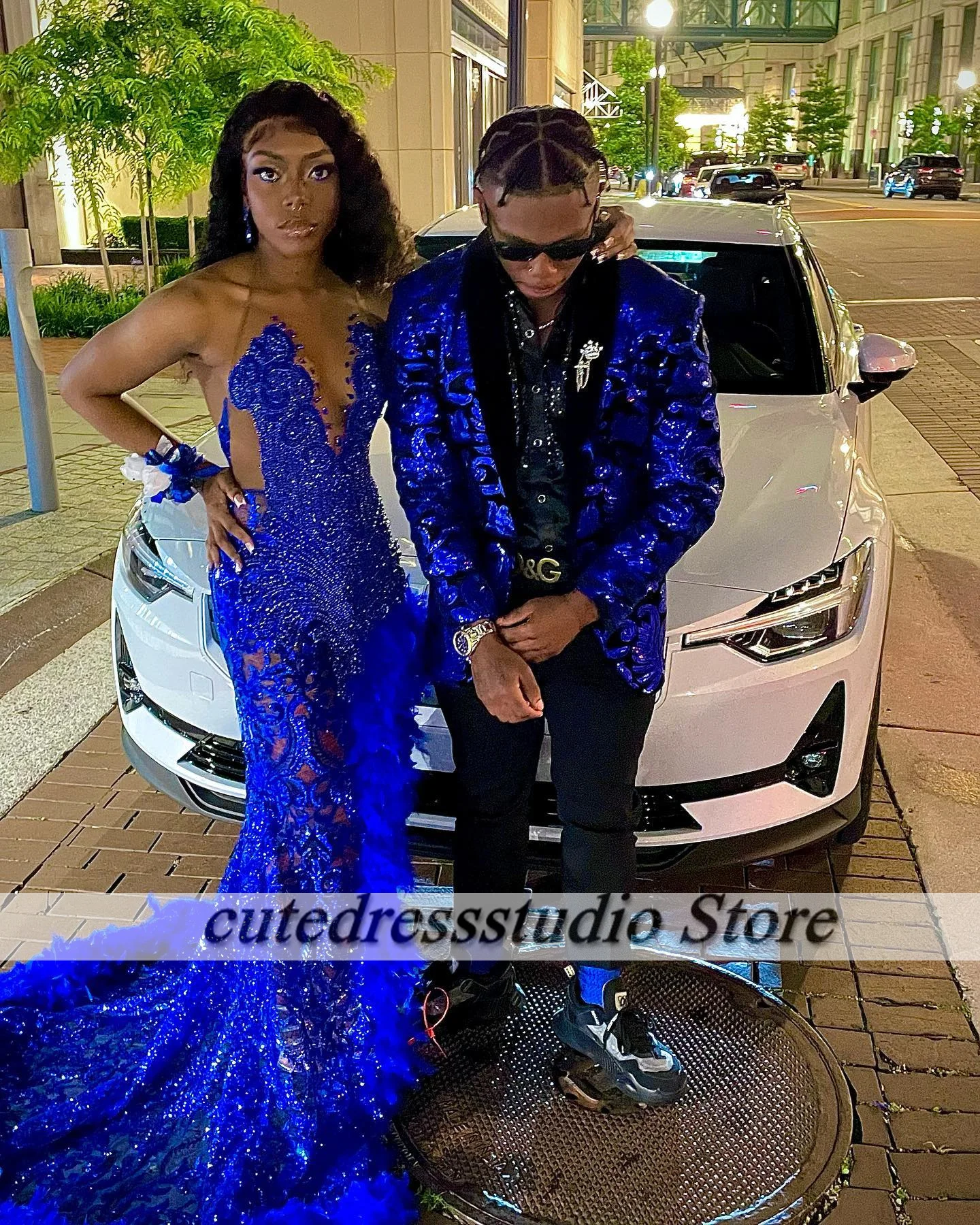 Luxury Crystal Royal Blue Prom Dresses Black Girl 2025 Party Gown Sequin Split Evening Dress vestidos de graduación Customized image 4