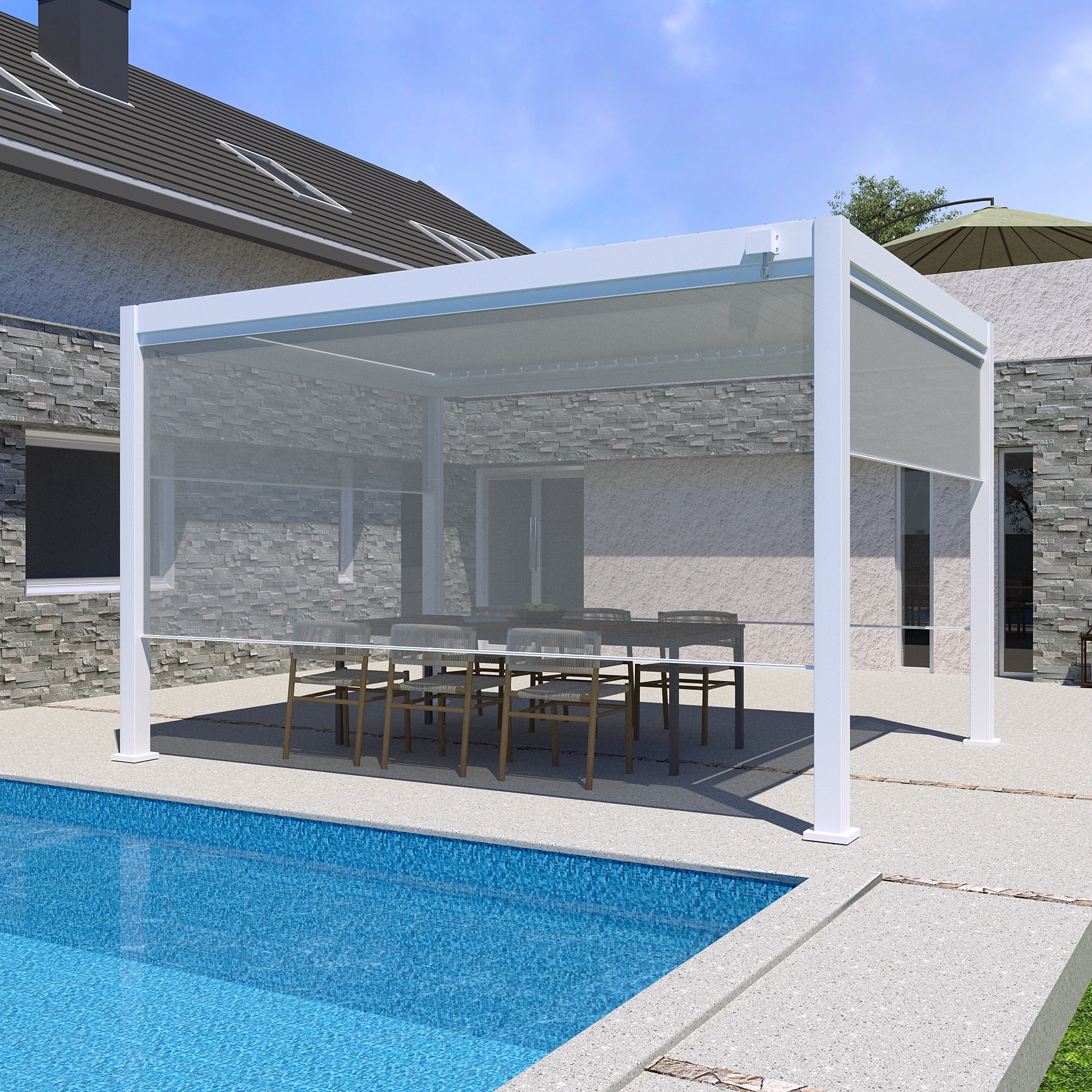 Aluminum Alloy Electric Louver Pavilion With PVC LED Lights Ventilation Eco-Friendly Nature Screen Super Durable