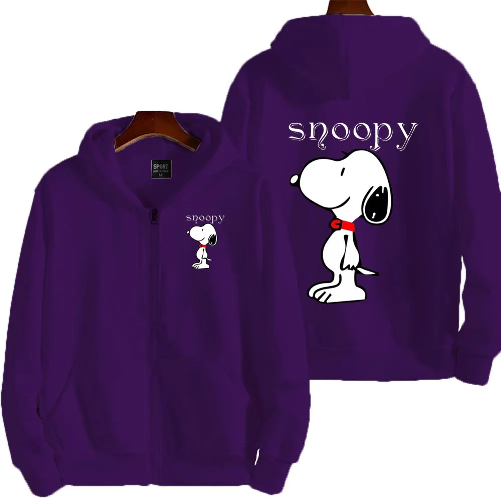 Snoopy Purple Cartoon Anime Men Zip Up Hoodie Spring Autumn Fashion Women Sweatshirt 2024 New Korean Style Couple Jacket Clothes