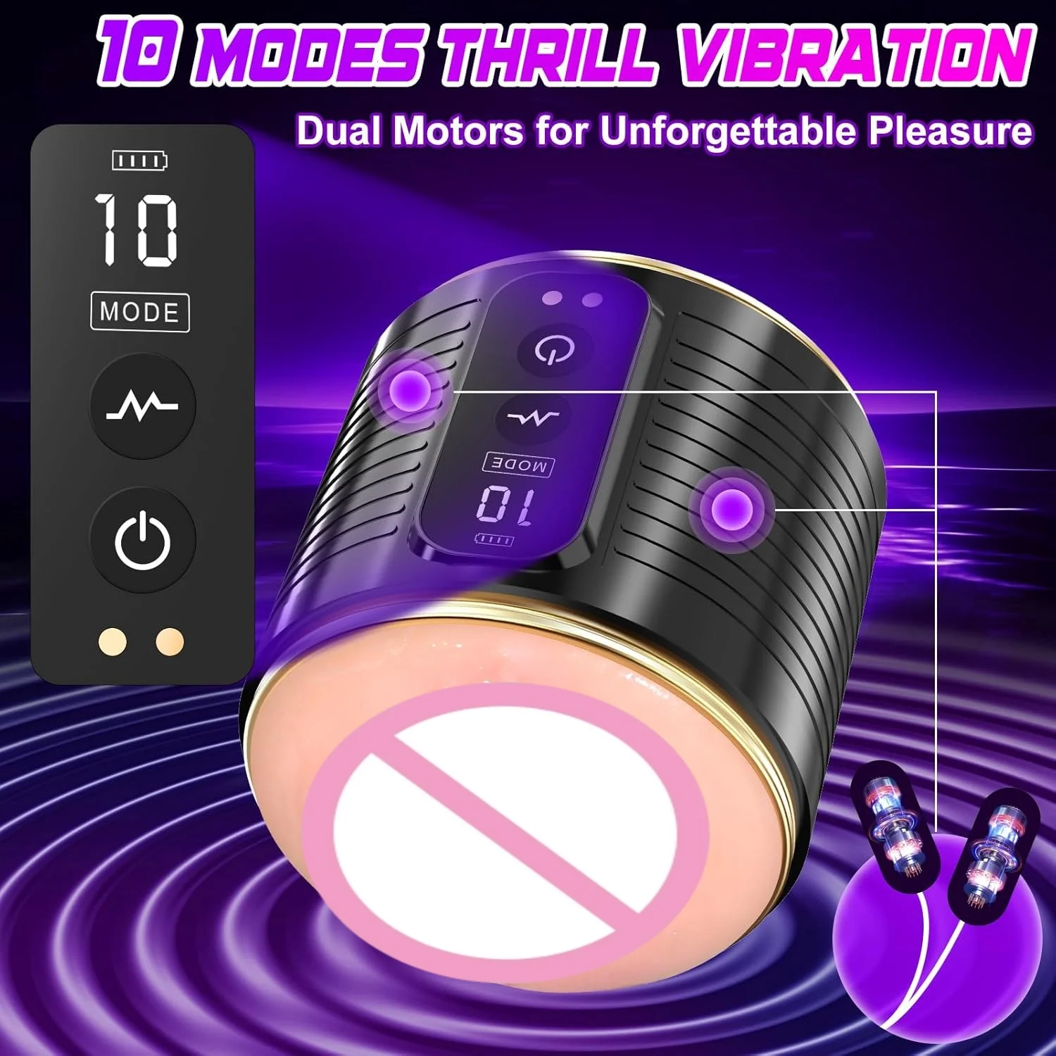 Open-Ended Automatic Male Masturbator with 10 Thrusting 10 Sucking and 10 Vibration Modes App Control Hands-Free Pocket Pussy 3D Textured Silicone Stroker with Rings and Lubricant view 4
