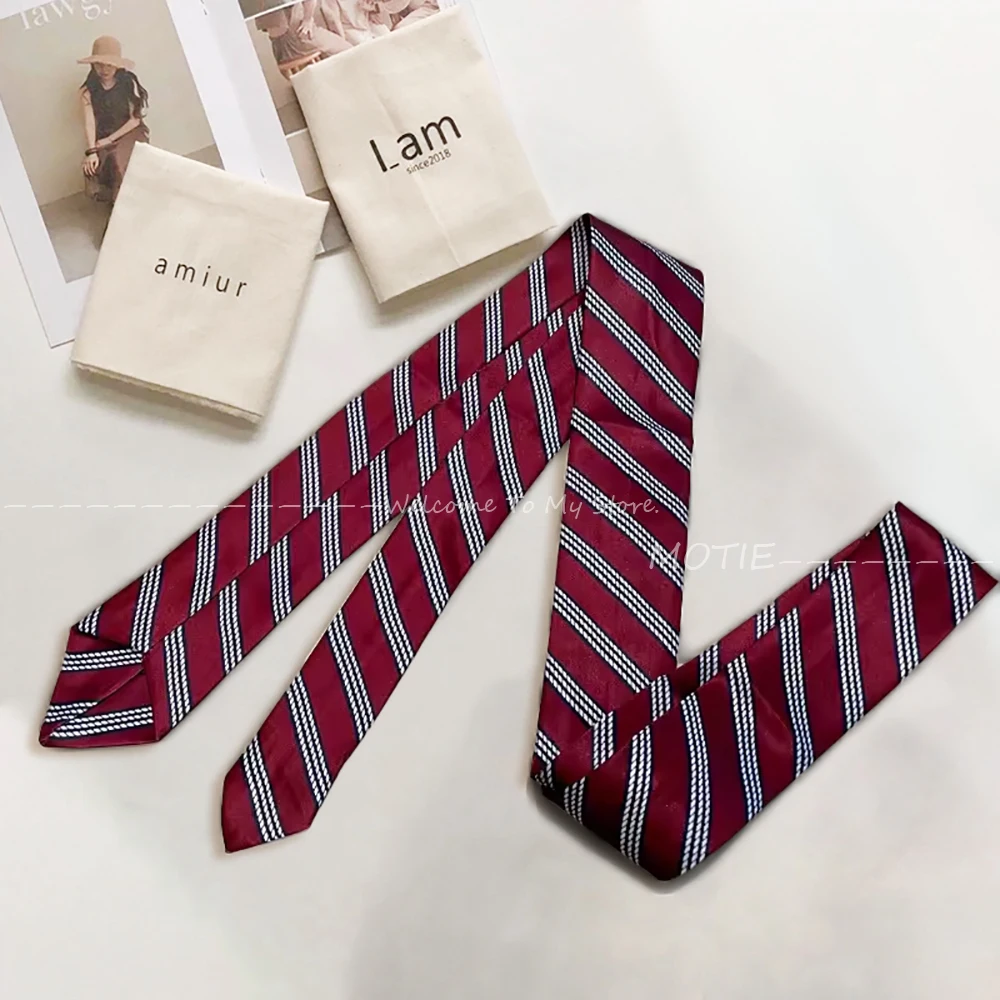 Gracefully Pretty Red Purple Striped Belt Ties For 3 Uses Fit Paired With Jeans Hair Decoration Dress Suit Accessory Ribbon Ties
