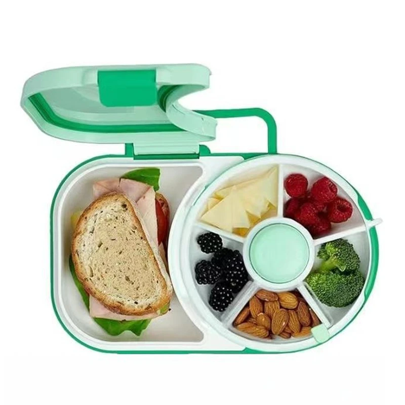 Bento Style Lunch Box With Snack Spinner Divided Lunch Container With 6 Compartments Including Sandwich Tray And Fruit