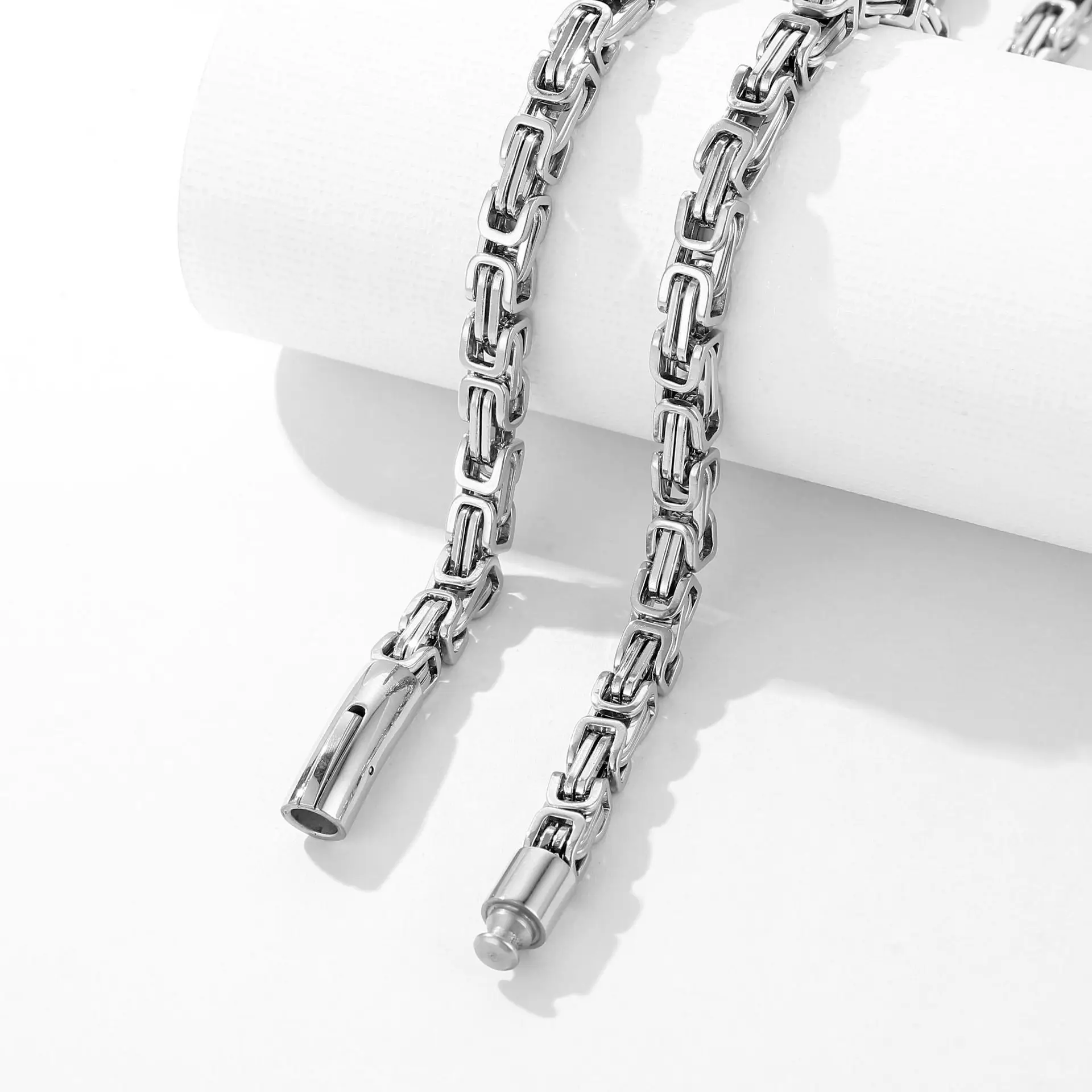 New 316L Stainless Stee Cable Byzantine Emperor Chain Necklace Bracelet Set for Men Women Magnet Clasp Kpop Solid Metal Gift
