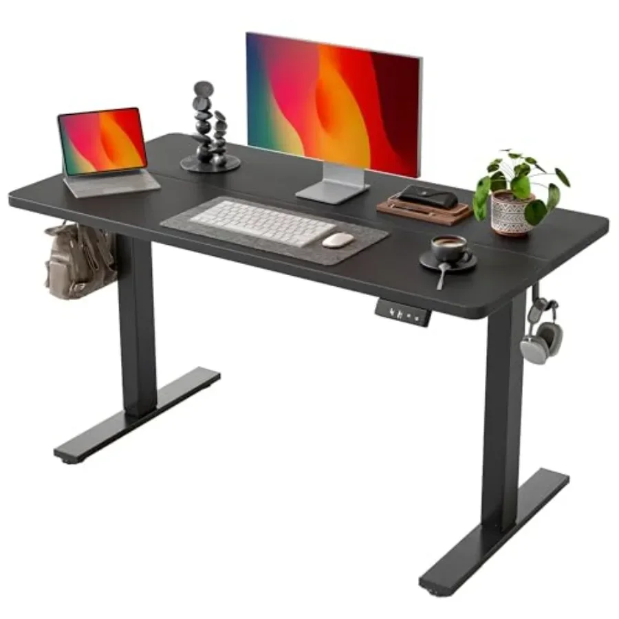 Standing Desk 47 x 24 inch for home office, steel frame with MDF top, black, quiet dual-motor height adjustment