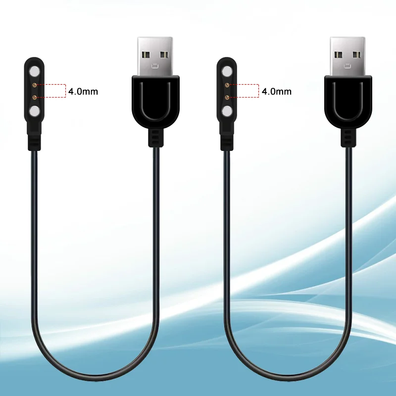 Universal 2Pcs/Lot 2Pin 4mm Magnetic Charge Cable USB Charging Line Cord For Smart Watch Smartwatch Devices Black (Size- 4.0mm)