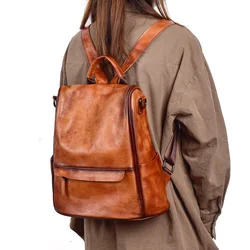 MOTAORA-mochila Vintage de gran capacidad para mujer, morral antirrobo de cuero genuino, bolsa de viaje de lujo, piel de vaca