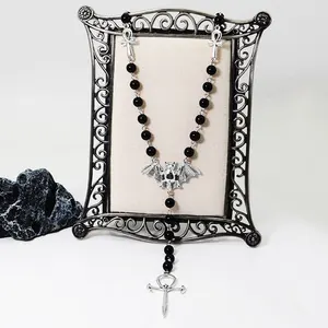 Vampire Ankh Rosario Okultisme Vamp Manik Kalung Gothic Punk Bat Cross Liontin Kalung Buatan Tangan Manik-manik Mesir Tradgoth Perhiasan 8 pesona ankh penjualan terbaik - №