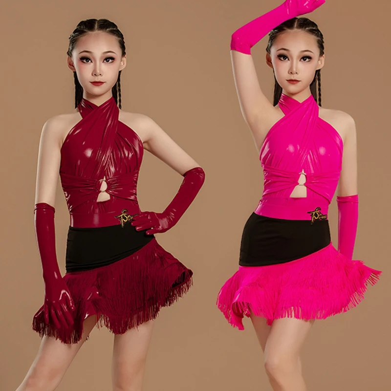 

New Latin Dance Suit For Competition Girl Performance Stage Wear Halter Sleeveless Dress Fringe Skirt Rumba Samba Clothes 3236
