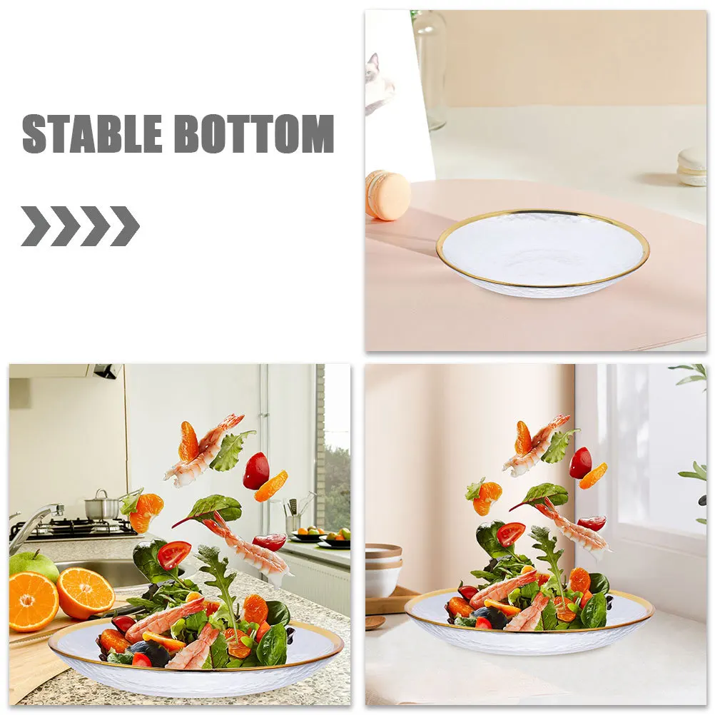 Plato de vidrio con borde dorado, plato para servir de gran capacidad de estilo japonés, ensalada, postre, Pasta, bandeja para aperitivos, platos de vidrio, bandeja para platos fríos