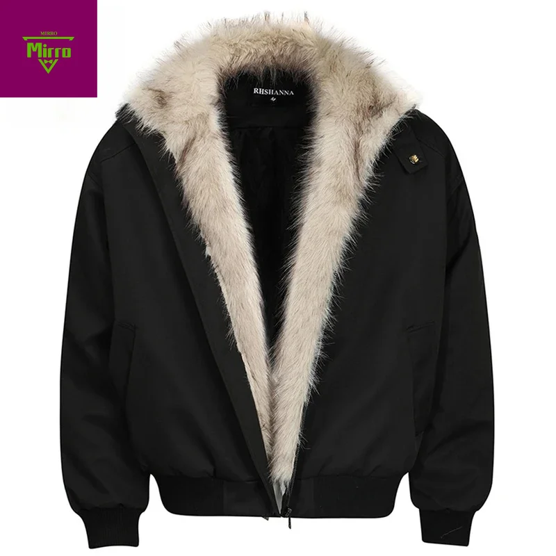 

【Mirrordust】Men Winter Fur Collar Thicken Warm Parkas Coats Streetwear Harajuku Hip Hop Oversized Padded Jackets Outwear