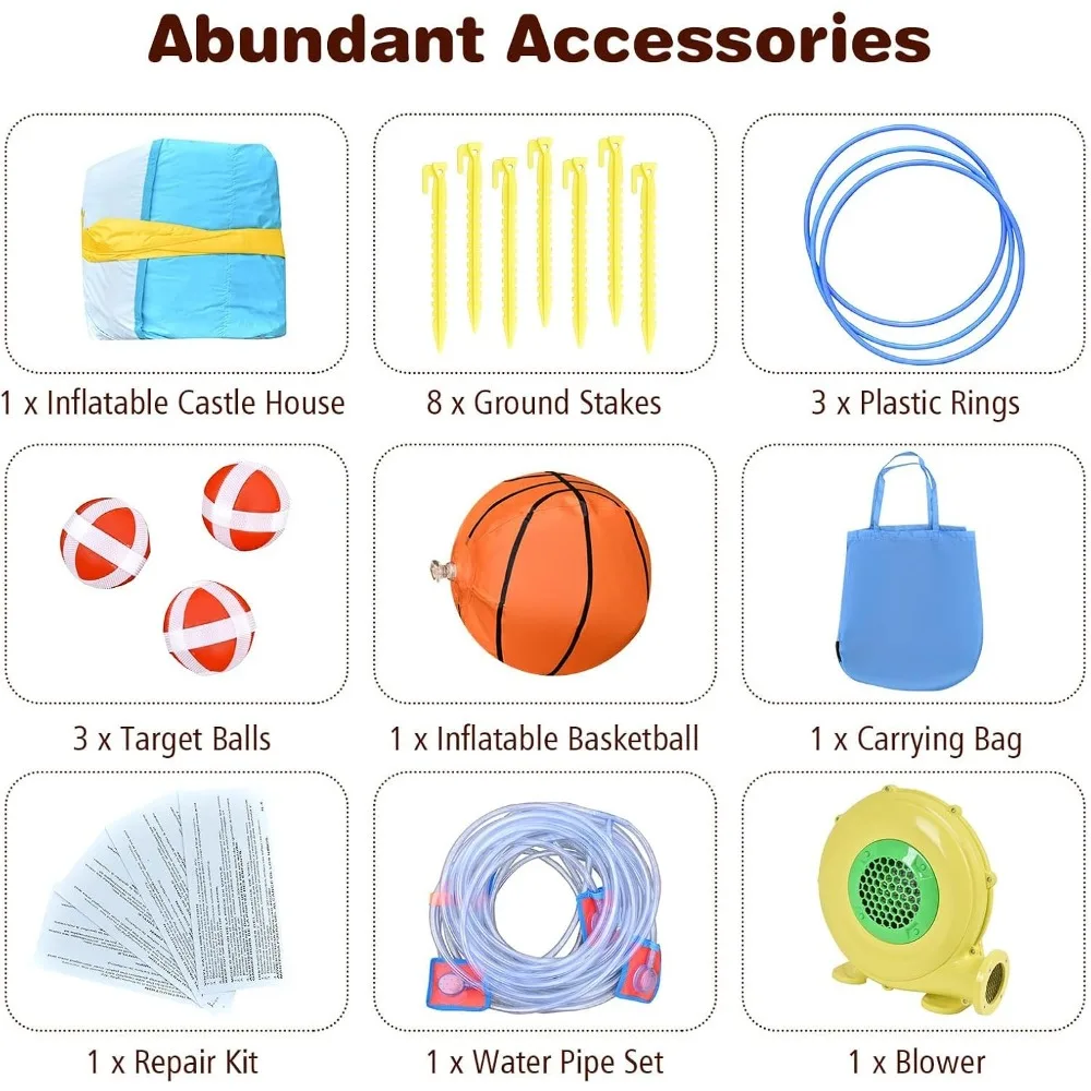 Inflatable Water Slide, 8-in-1 Dual Slides Kids Water Park Jump Castle, Water Slides Inflatables for Outdoor with Splash