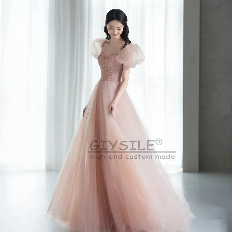 GIYSILE ที่กําหนดเองชุดราตรีสีชมพู 2025 ใหม่แฟชั่นแขนฟองปาร์ตี้เจ้าหญิงปุยชุดสายคล้องกลับ
