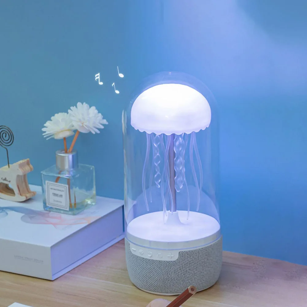 LED Jellyfish Light Bluetooth-Compatible Speaker HiFi Stereo Floating Jellyfish Speaker 1800mAh Atmosphere Light for Home Office