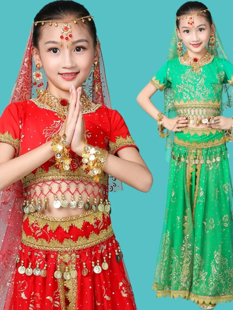 Girls Belly Dance Costumes New Design Oriental Dance Children Dresses India Bollywood Dance Professional Outfit Kids 4 Color