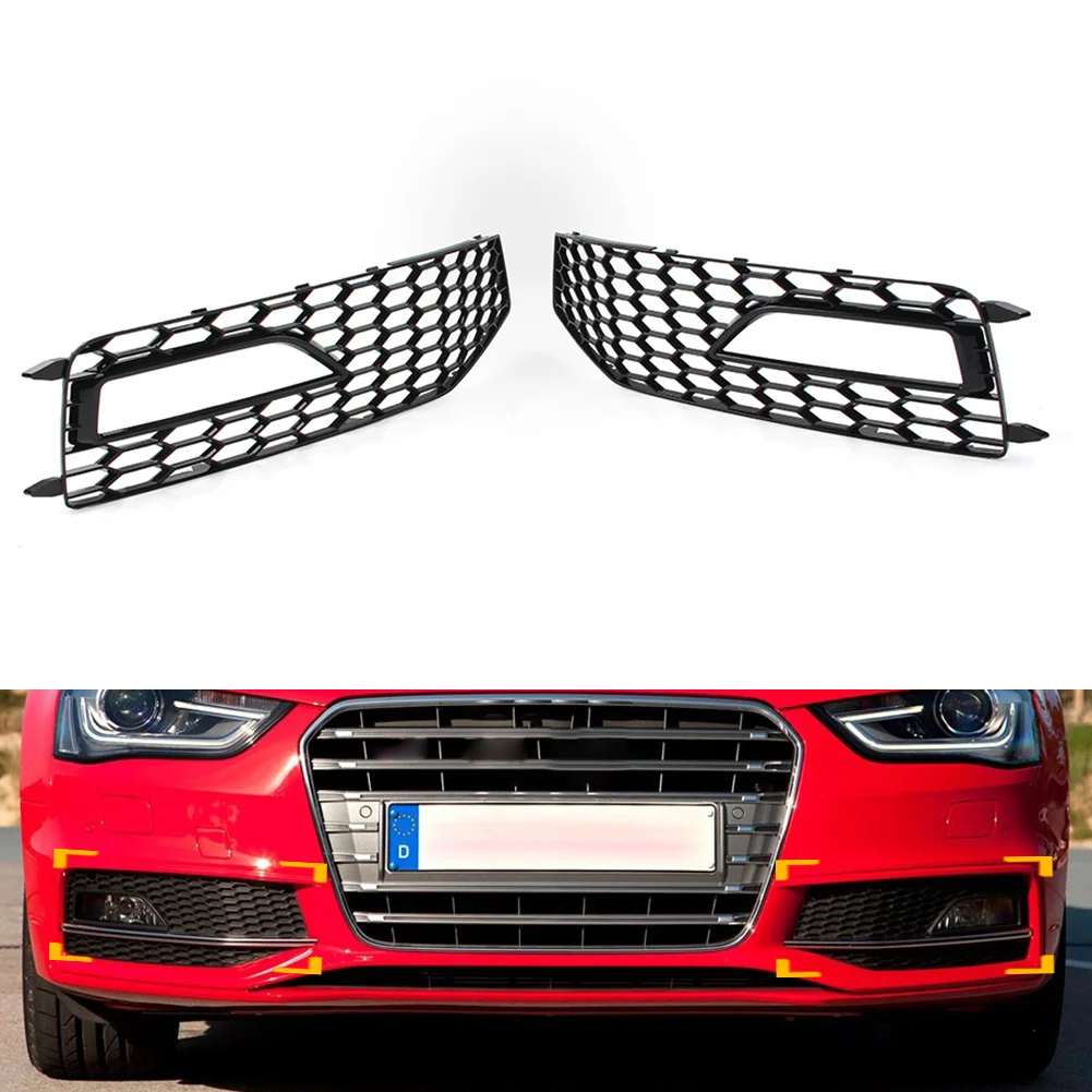 1 Pair Black Car Honeycomb Mesh Front Bumper Fog Light Grille Cover Accessories For Audi A4 B8.5 S-line S4 RS4 2013 2014 2015