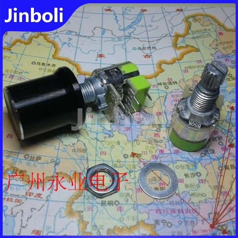 2PCS 12 Type R123G Double Potentiometer 8Pins With Switch B50K B503 With Knob Cap Flower Shaft Length 15MM