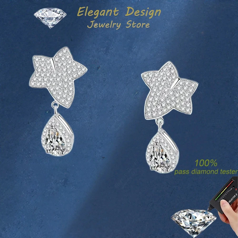 

Elegant Design Maple Leaf Shape 1/2ct Moissanite Earrings, Classic Women's PT950 Drop Earrings Wedding Fine Jewelry Girl Gift