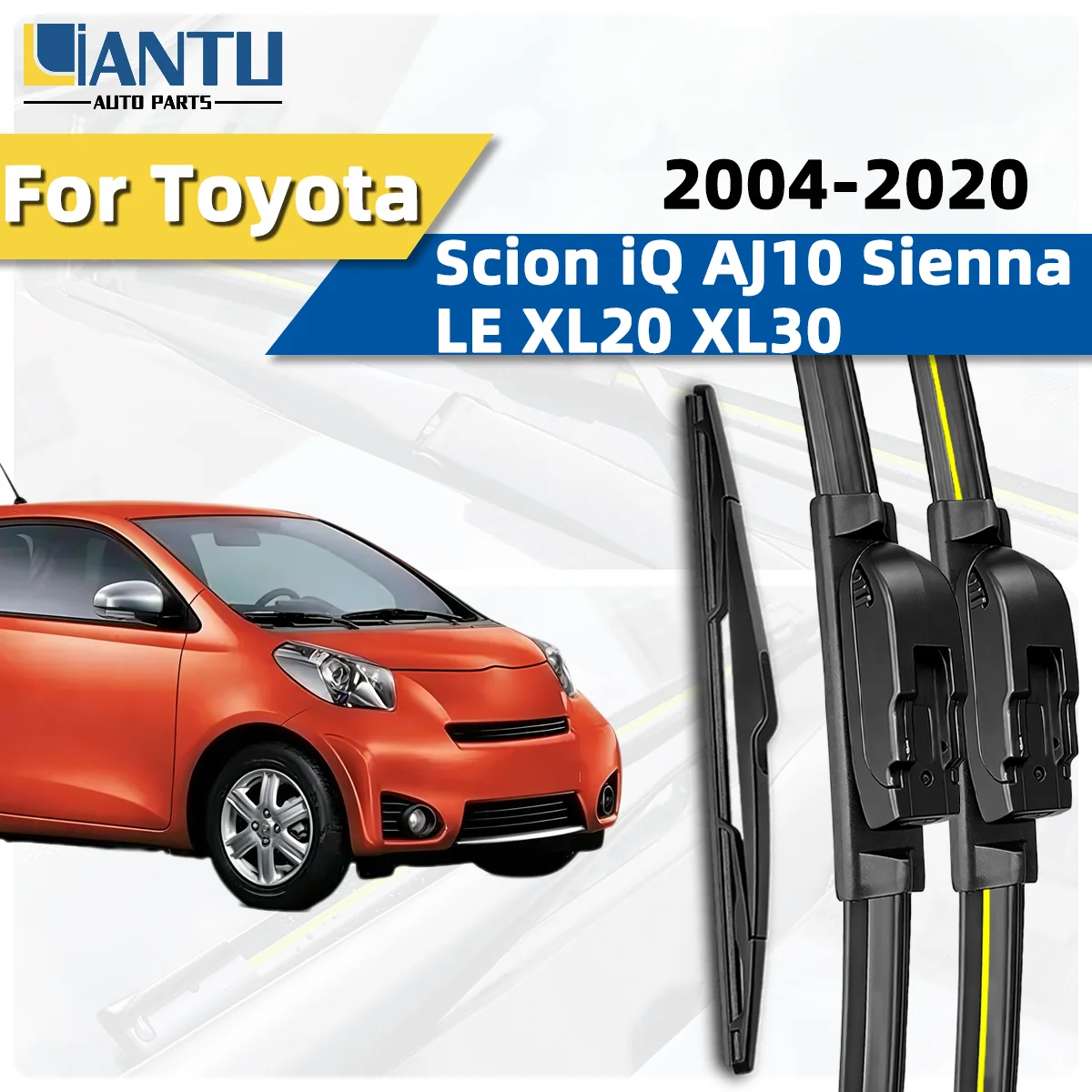 

3PCS Front Rear Wiper Blades Fit For Toyota Scion iQ AJ10 Sienna LE XL20 XL30 2004-2020 Car Premium Quiet Streak-Free Auto Parts