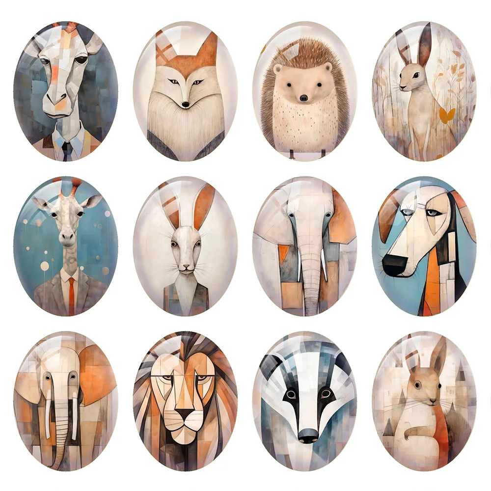 

Random Mixed Round/Oval/Square Geometric Style Cartoon Animals Photo Glass Cabochon Flatback Demo Cameo For Diy Jewelry Making